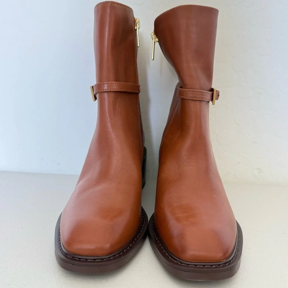 NEW Vince Camuto Gali Cognac Brown Leather Buckle Ankle Boots Size 8